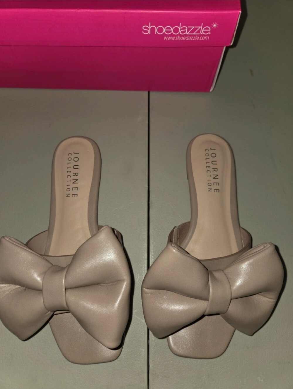 Journee Collection Taupe Bow Slide Sandals